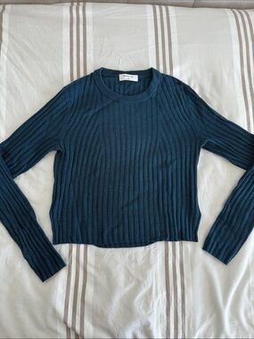 Rich Teal Ribbed Crewneck Long Sleeve Sweater